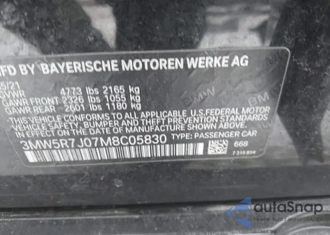 2021 BMW 330I xDrive из США, поврежденный, VIN 3MW5R7J07M8C05830